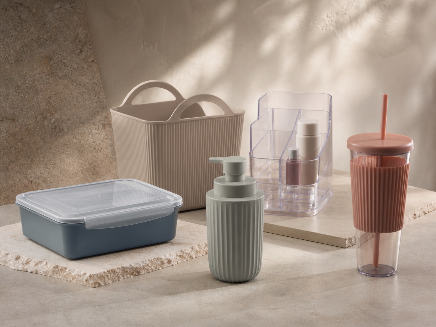 Coordinated household product assortment in muted colors